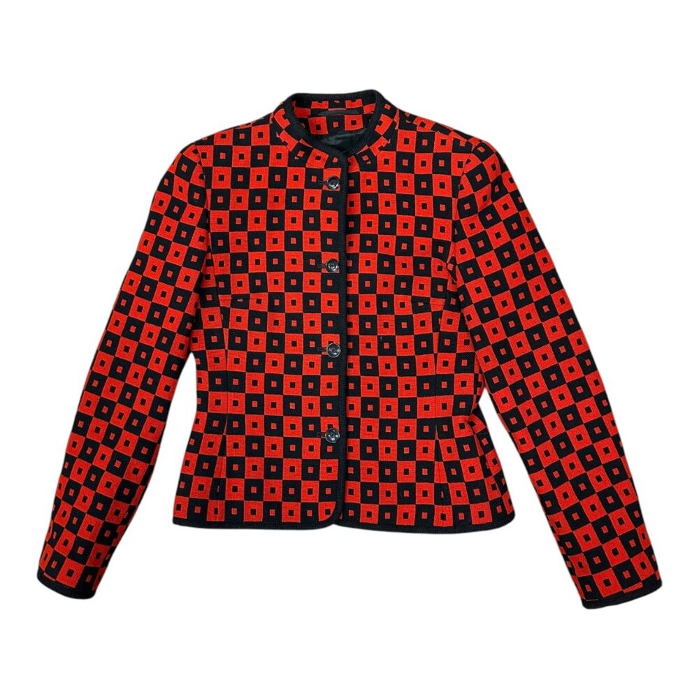 Louis Feraud Wool Black & Red Checkerboard Blazer